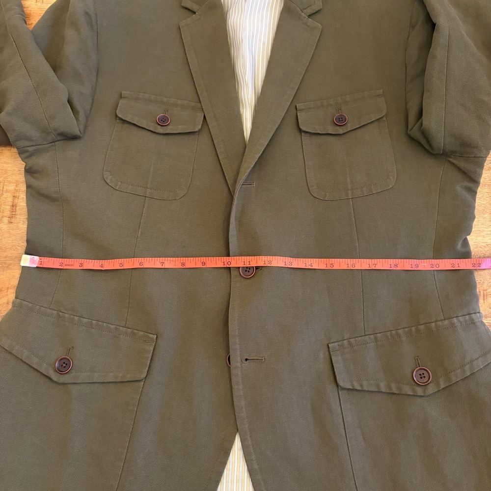 Banana Republic Heritage Safari Blazer Mens 46R Linen Blend Utility Olive Green - Picture 15 of 16